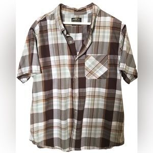 Multicolor plaid Outdoor adventure short sleeve button down shirt breast pocket